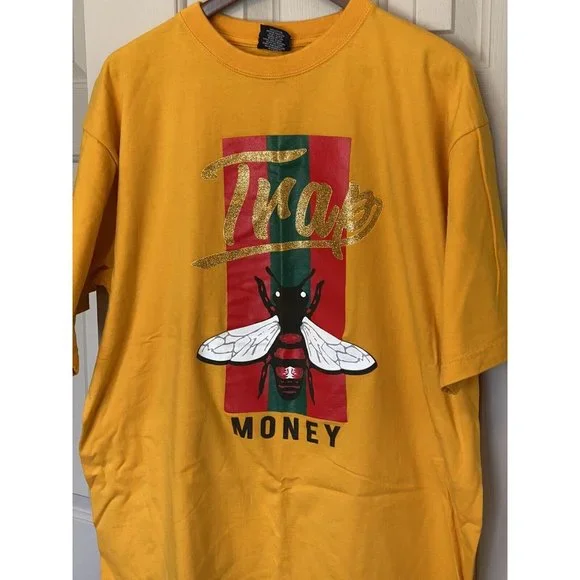 Trap Money Bright Yellow S/S T-Shirt Men's Size 2XL Hippo Heavyweight Tee - Picture 3 of 8